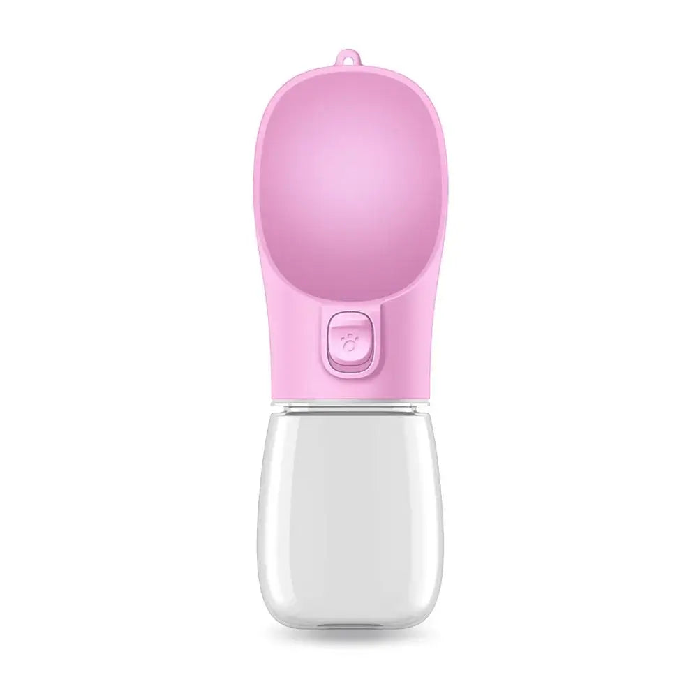 Pink leakproof dog water bottle for dogs and cats, portable travel feeder bowl for outdoor puppy drinking