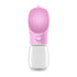 Pink leakproof dog water bottle for dogs and cats, portable travel feeder bowl for outdoor puppy drinking