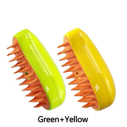 pet steam grooming brush green and yellow 3 in 1 electric sprayer massage comb for cats and dogs shedding tool