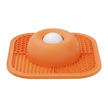 Orange slow feeder dog bowl with textured licking surface and interactive rolling ball design, 20x20 cm resin pet feeder