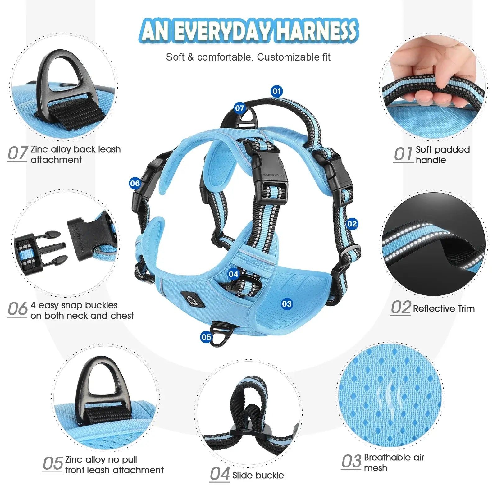 escape proof no pull dog harness and leash combo, reflective adjustable soft padded vest harness with 5 feet leash