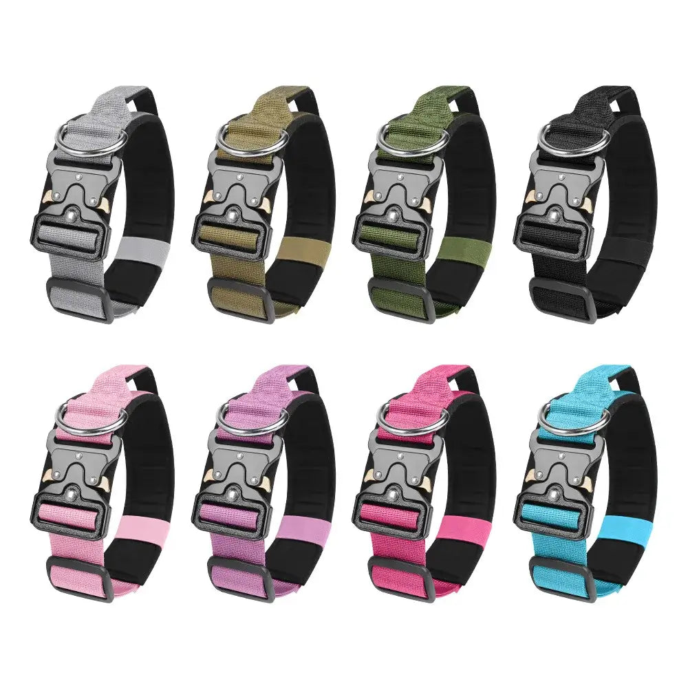 tactical dog collar for medium to large dogs padded durable buckle collar in 8 colors for training and control