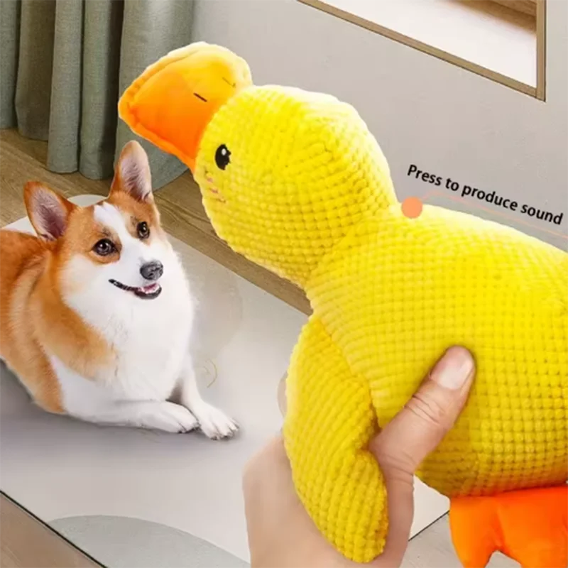 bite resistant dog plush toy yellow duck squeaky chew toy for large dogs and puppies