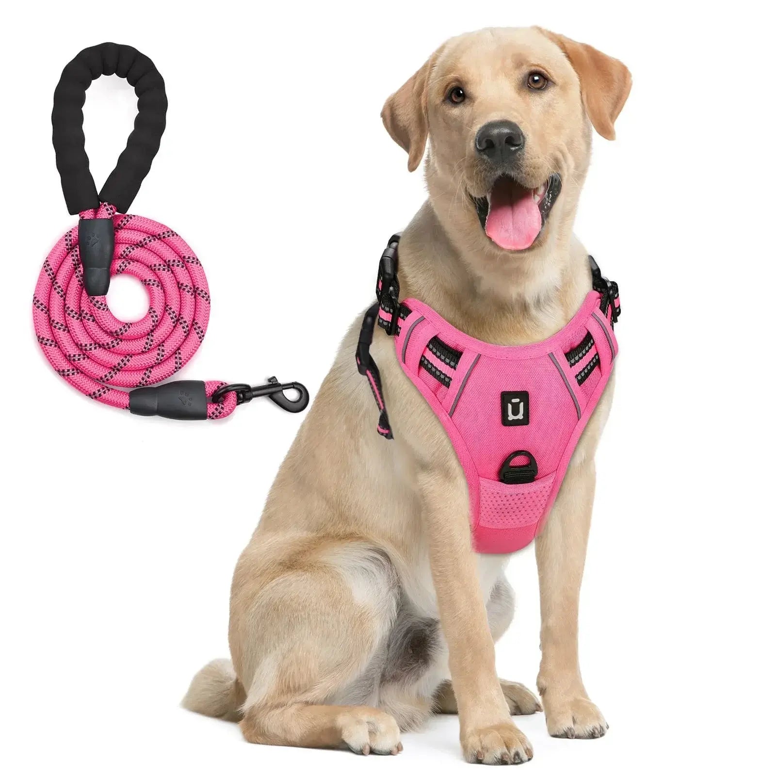 escape proof no pull dog harness and leash combo, rose red reflective padded vest harness with 5 feet leash for adult dogs