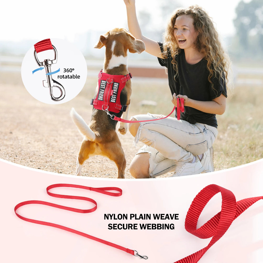 Reflective dog harness and leash set for small and medium dogs, adjustable vest harness for outdoor walking