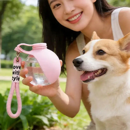 Portable dog water bottle with lanyard for outdoor travel, leak-proof pet drinking fountain for dogs and cats
