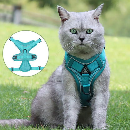 reflective cat harness and leash set breathable mesh teal harness for cats and small dogs, reflective safety pet accessory