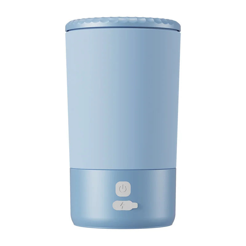 Sky blue automatic pet paw cleaner cup with soft silicone brush, USB-C rechargeable waterproof portable dog and cat washer