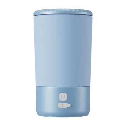 Sky blue automatic pet paw cleaner cup with soft silicone brush, USB-C rechargeable waterproof portable dog and cat washer