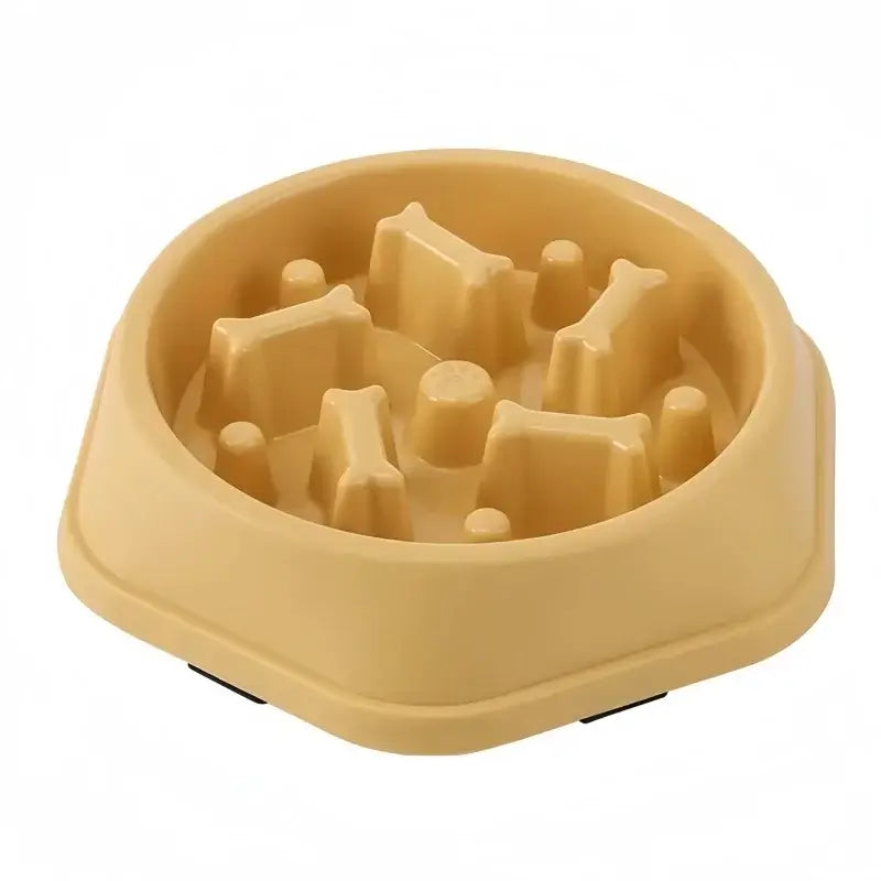 Beige anti-choking slow feeder bowl for dogs and cats, maze design to slow eating and improve digestion