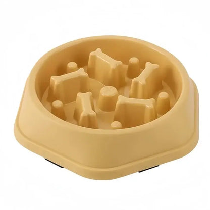 Beige anti-choking slow feeder bowl for dogs and cats, maze design to slow eating and improve digestion