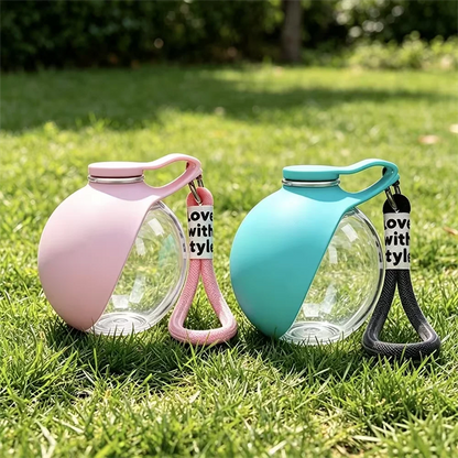 Portable pet water bottle with foldable bowl design, leak-proof travel water dispenser for walking, hiking, and pet feeding