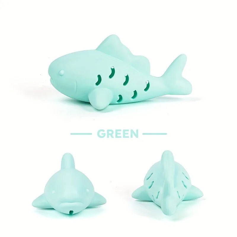 interactive chew toy for small pets green silicone shark bite-resistant food-hiding teeth grinding toy
