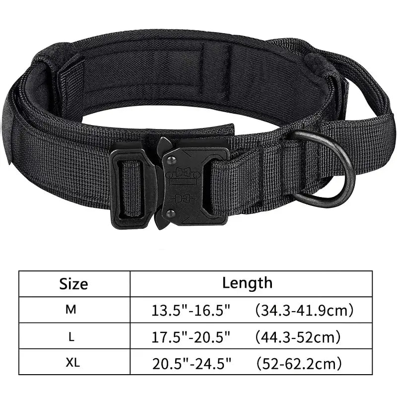 heavy duty dog training collar with handle black nylon adjustable medium large dogs with metal buckle