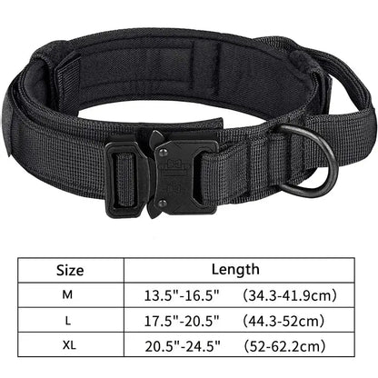 heavy duty dog training collar with handle black nylon adjustable medium large dogs with metal buckle