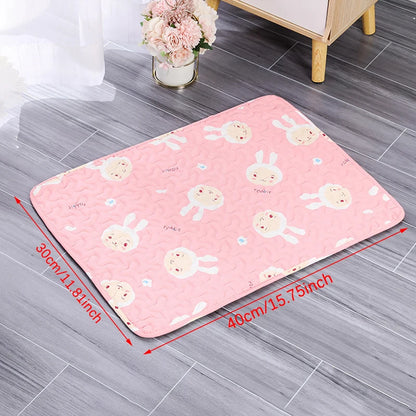 Reusable washable dog pee pad pink A4 with bunny print, 40x30cm pet mat, absorbent dog training pad for four seasons