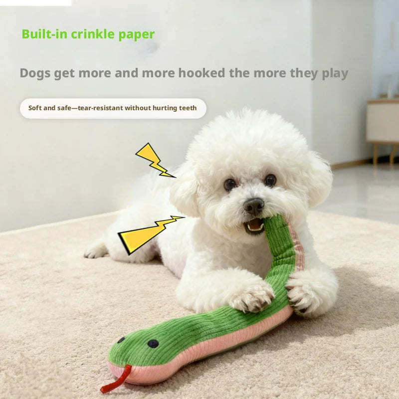 Plush snake pet chew toy with crinkle paper, bite-resistant plush sound toy for puppies, kittens, and small pets