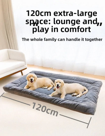 large winter dog bed mat for winter use, 120cm extra-large gray double-sided pet sleeping pad for large dogs