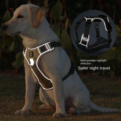 Dog Harness Reflective Midium Large Dogs Tactical Vest Big 1680D Waterproof Oxford Cloth Dog Harnesses Pet Accessoires Supplies on a dog.