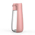 Pink portable dog water bottle dispenser 550ml for small and large dogs, foldable puppy hiking drinking bowl
