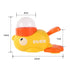 Yellow duck automatic pet feeder for cats and dogs interactive plastic dispenser with 22cm size, 14cm tall, 8cm top, 7cm tail