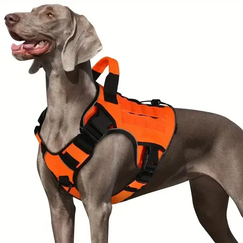 Orange no-pull tactical dog harness for large dogs with handle, reflective military vest for Labrador Retriever