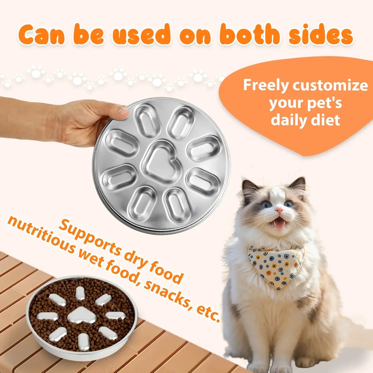 stainless steel slow feeder dog bowl, double-sided pet bowl for slow feeding, anti-choking and anti-overturning
