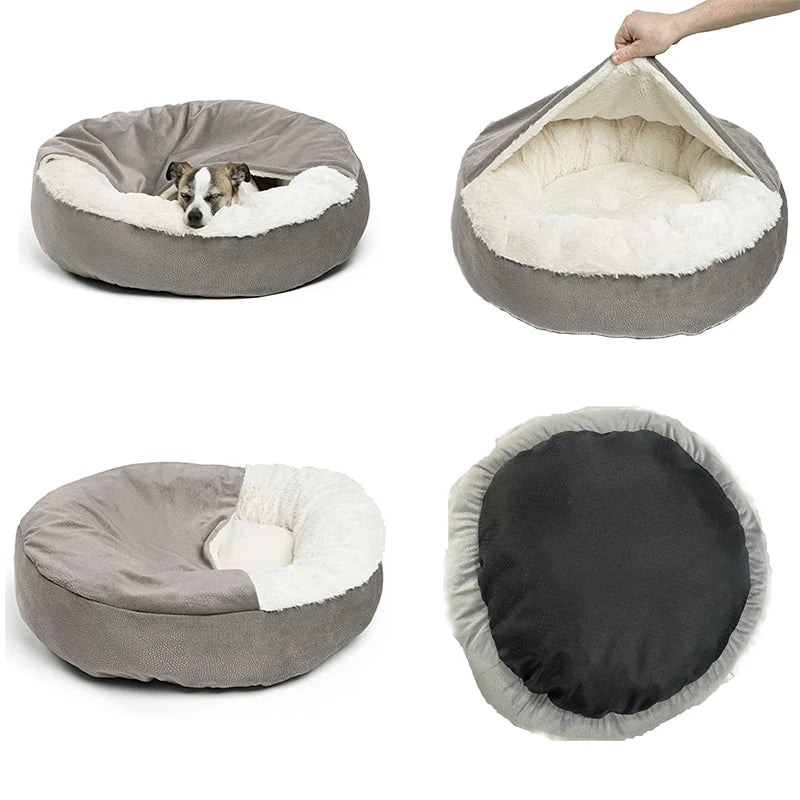 orthopedic dog bed for indoor pets, warm round plush cushion kennel sofa with removable cover, cozy winter pet house