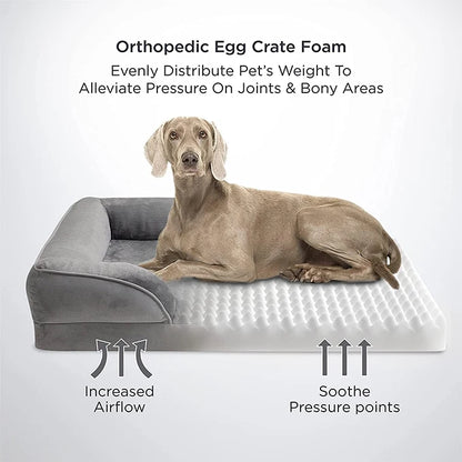 Orthopedic dog sofa bed with egg crate foam, washable removable cover, and pressure-relief support for all seasons