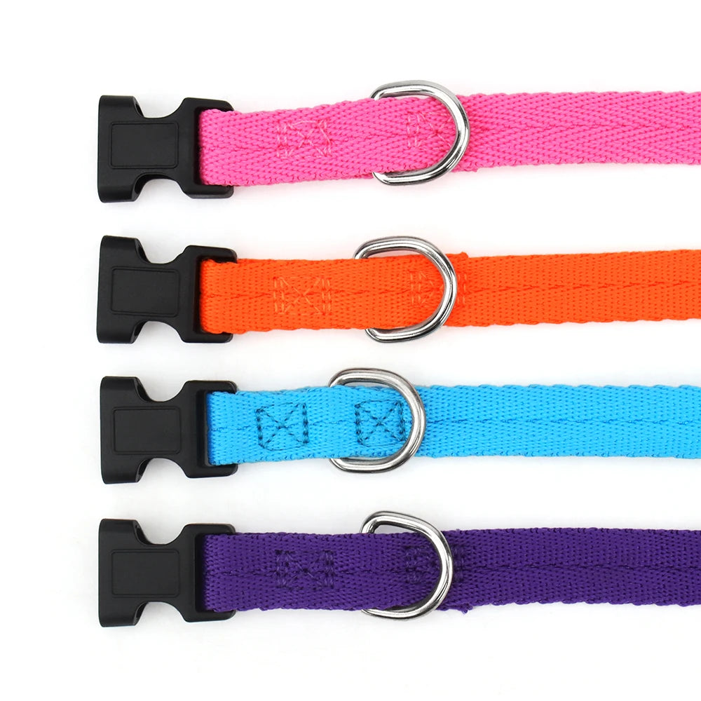 adjustable nylon dog collar with quick release buckle, thin durable webbing for small medium large dogs