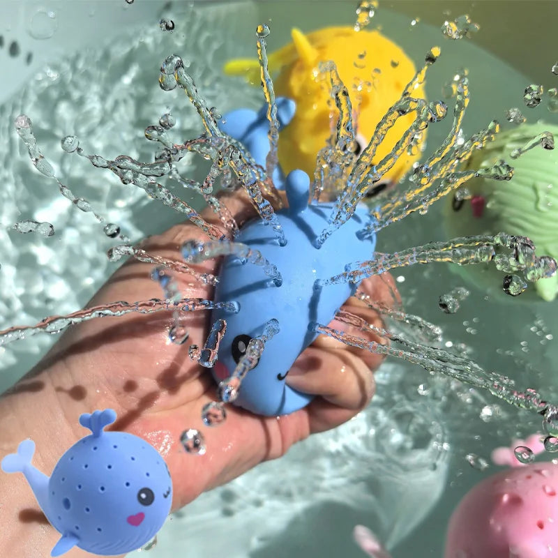 baby whale bath toys blue squishy water-splashing squeeze toy for kids bath and swimming play