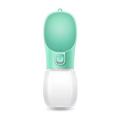 portable dog water bottle for small and large dogs, leakproof outdoor walking drinking bowl, mint green and white