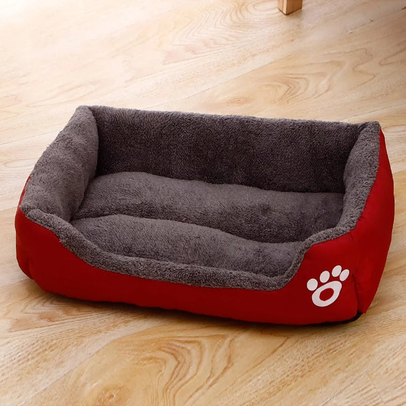 Burgundy plush dog bed with coral fleece, non-slip bite-resistant sleeping mat for large, medium and small dogs