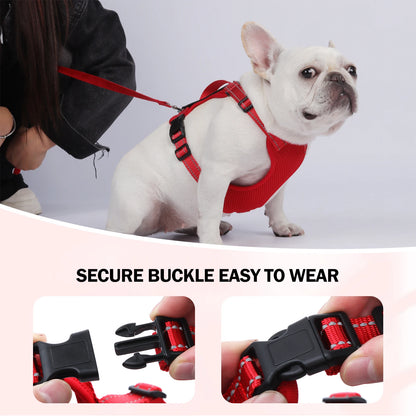 reflective dog harness and leash set for small dogs, secure buckle vest harness for French Bulldog, easy to wear