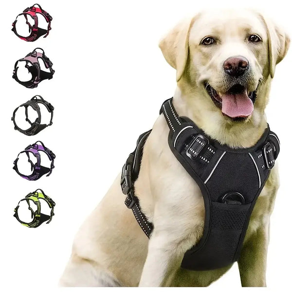 no pull dog harness with reflective vest, front clip and handle for comfortable walking of medium to large dogs