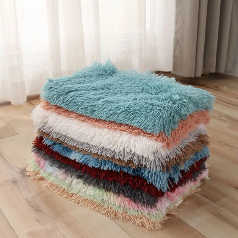 washable plush dog blanket mat soft fluffy pet sleeping bed for dogs and cats, warm winter kennel cover