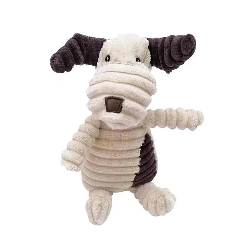 plush squeaky dog toy dog-shaped corduroy fleece chew toy for puppies and small large dogs, durable bite resistant