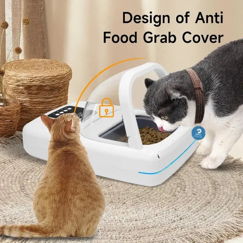 Microchip pet feeder with anti food grab cover for cats and medium-sized dogs, automatic intelligent feeding