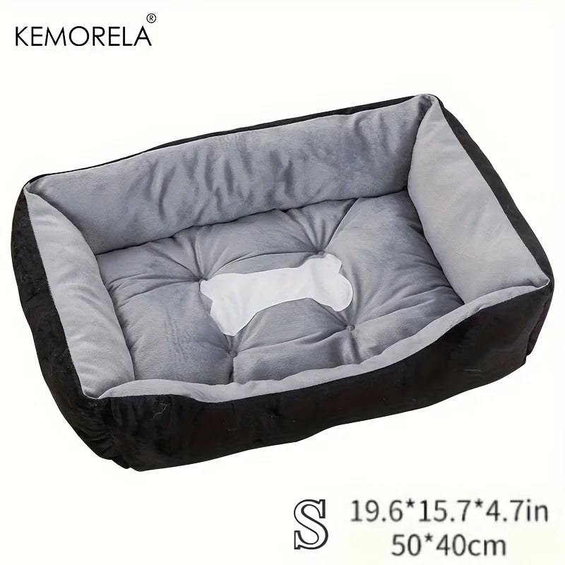 orthopedic plush dog bed with white PP fill, breathable gray and black pet sofa for small breeds, 19.6x15.7x4.7in