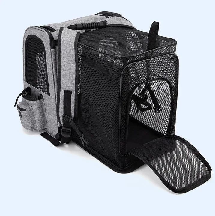 expandable pet backpack carrier for cats and dogs, breathable foldable Oxford cloth carrier with mesh panels and front entry