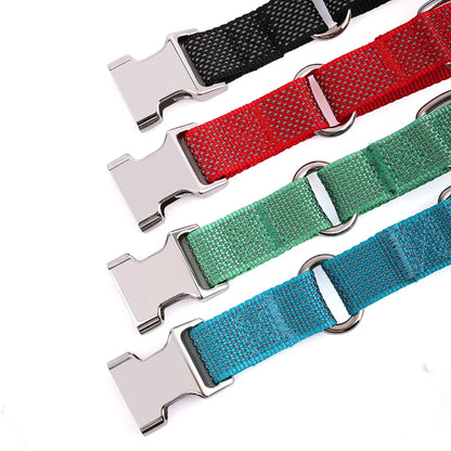 Reflective nylon dog collar with handle, adjustable durable pet training collar in black, red, green, and blue