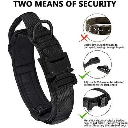 heavy duty dog training collar with handle, adjustable nylon collar with metal buckle for medium large dogs
