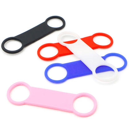 Personalized silicone dog collar accessories in assorted colors: black, white, red, blue, and pink for pets.