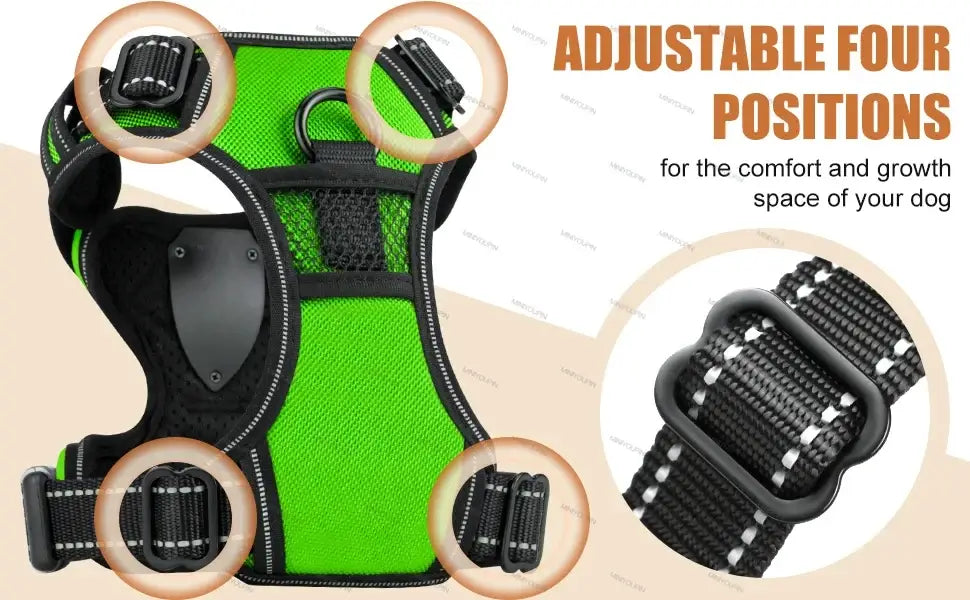 LED dog harness for night walking green vest harness with adjustable four positions for comfort and growth