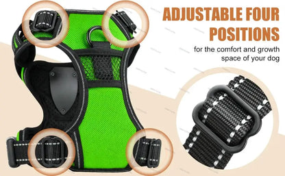 LED dog harness for night walking green vest harness with adjustable four positions for comfort and growth