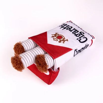 plush cigarette dog toy for chewing and interactive play, funny pet gift with soft fleece design