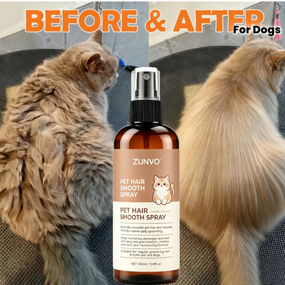 Before and after  grooming with waterless dry shampoo for dogs and s, pet hair smooth spray