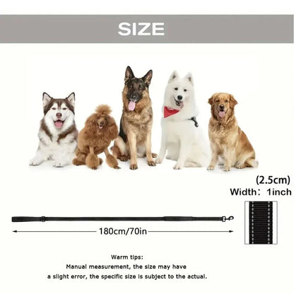 heavy duty double handle dog leash with reflective strips for night safety, 180cm long, for large and extra large breeds