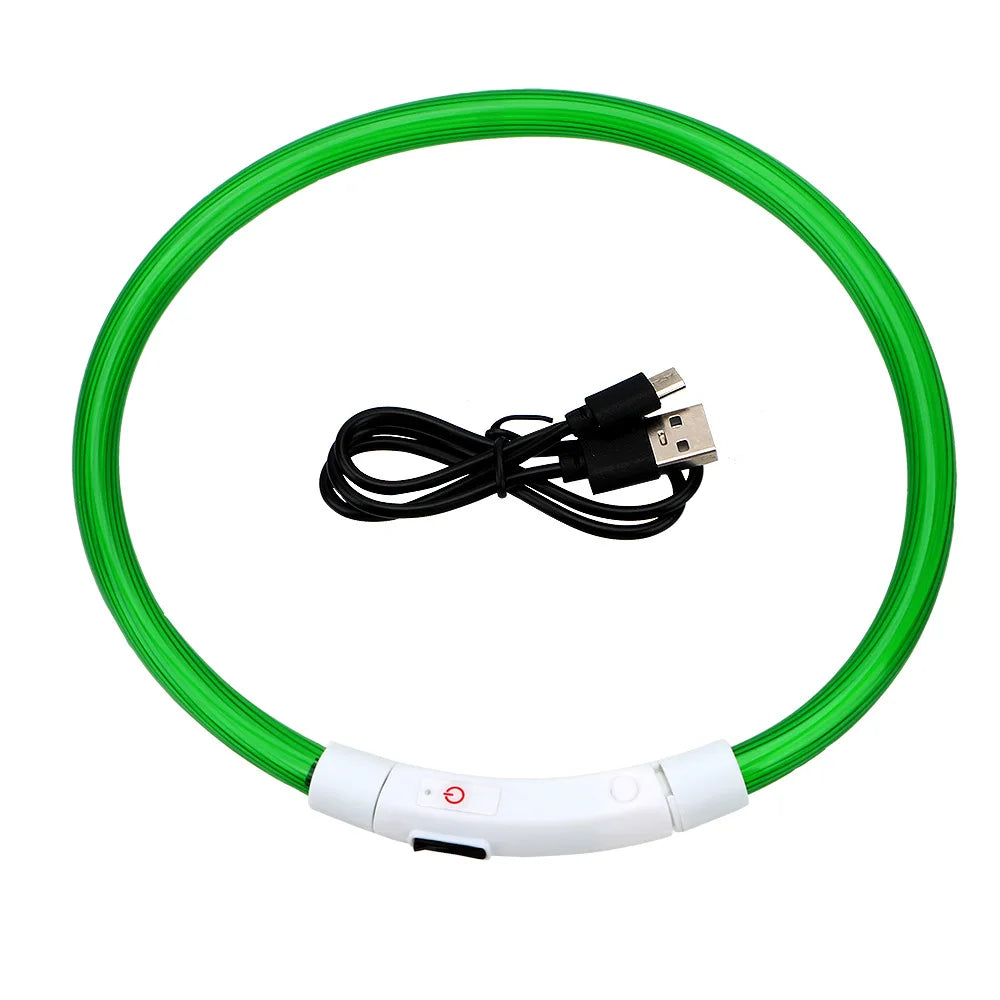Led Usb Dog Collar Pet Dog Night Luminous Charge Collar Pet Accessorie with green glow and USB charging cable