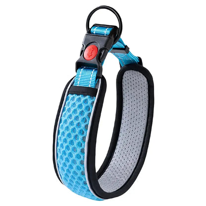 reflective adjustable dog collar blue breathable mesh padded collar for small medium large dogs outdoor walking
